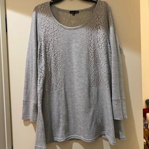 Grey mixed material waffle & lace XL tunic